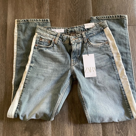 NWT Zara side stripe blue denim mid rise cropped jeans 26 sz 2 Zara sz 34 - Picture 8 of 9